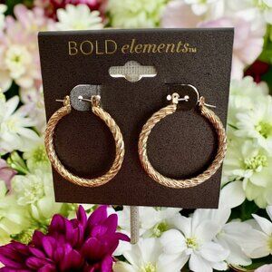 BOLD Elements 1 1/4" Gold Tone Textured Click Back Hoop Earrings-NWT